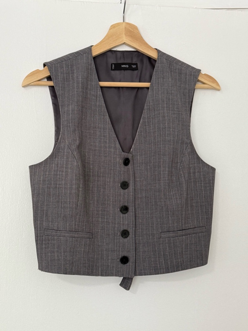 Mango Gray Tailored Waistcoat with Pinstripe Detail